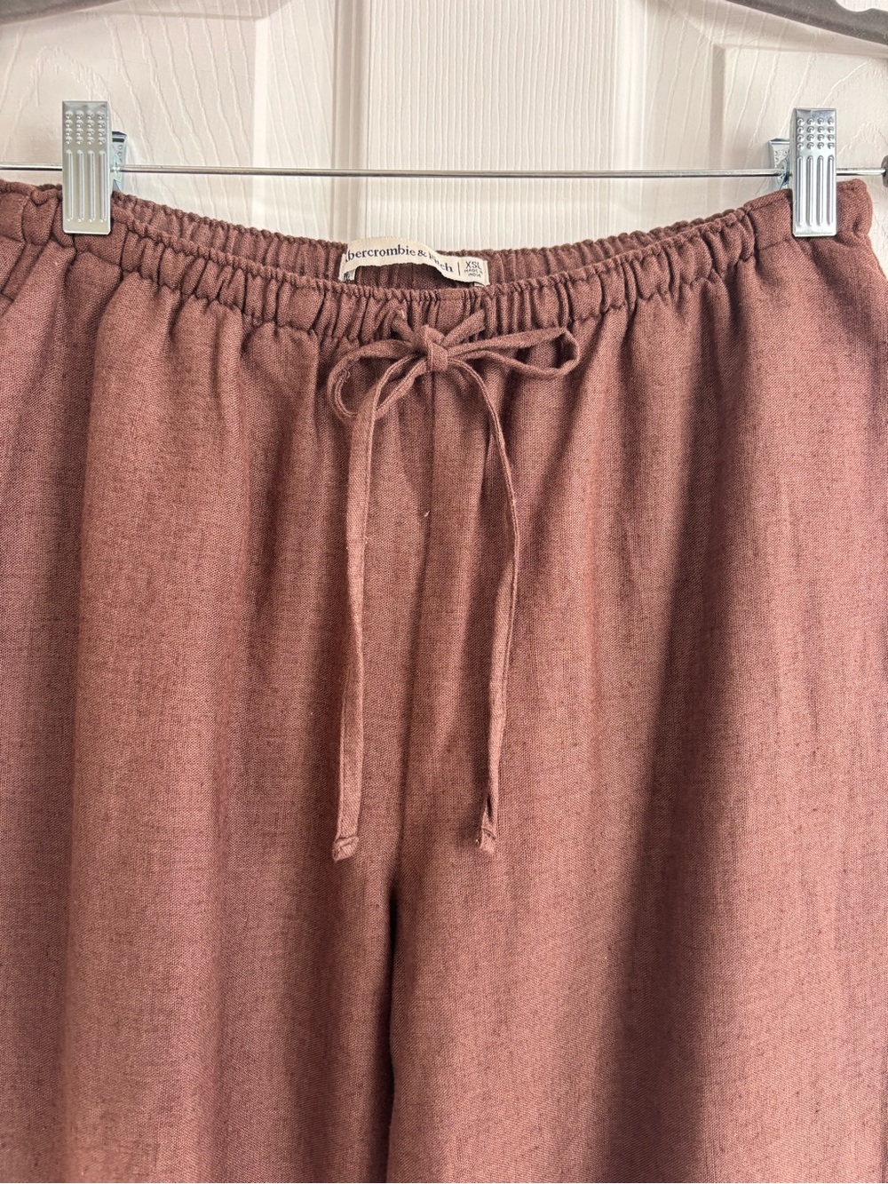 Abercrombie & Fitch Brown Linen-Blend Embroidered Hem Pants - Picture 5 of 8